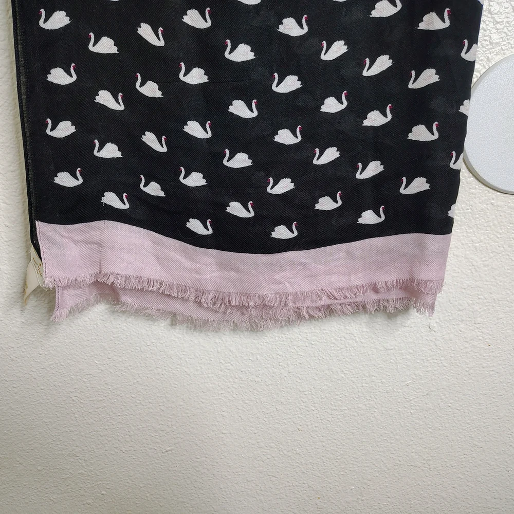 Kate Spade Black and White Swan Pattern Scarf - Picture 6 of 11